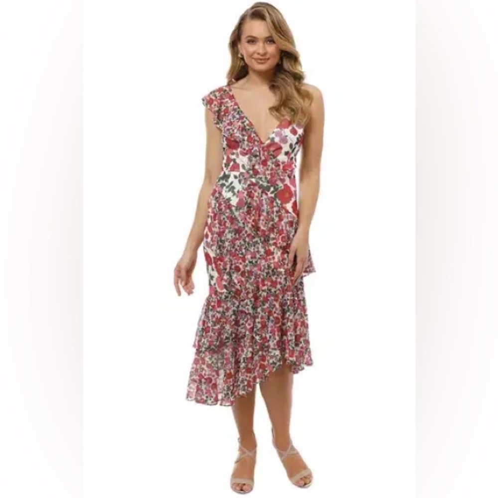 KEEPSAKE THE LABEL WAVES MIDI DRESS LILAC FLORAL PRINT
